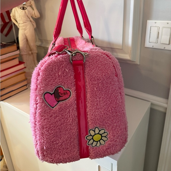 Pink Fuzzy Tote Bag with Fun Patches - Picture 5 of 8